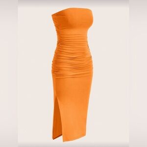 Elegant Orange Ruched Dress